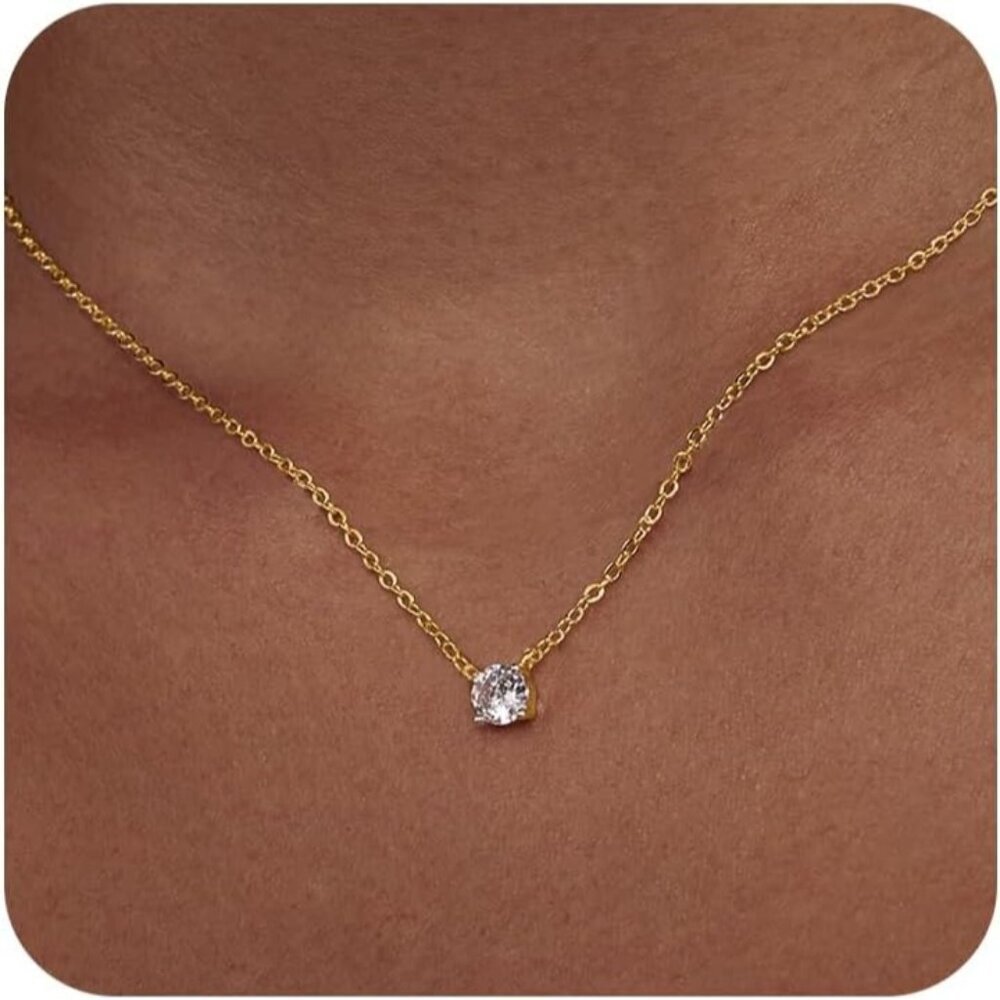 Trendy 18K  Gold-Round CZ Plated Paperclip Necklace - Diamond Oval Jewelry
